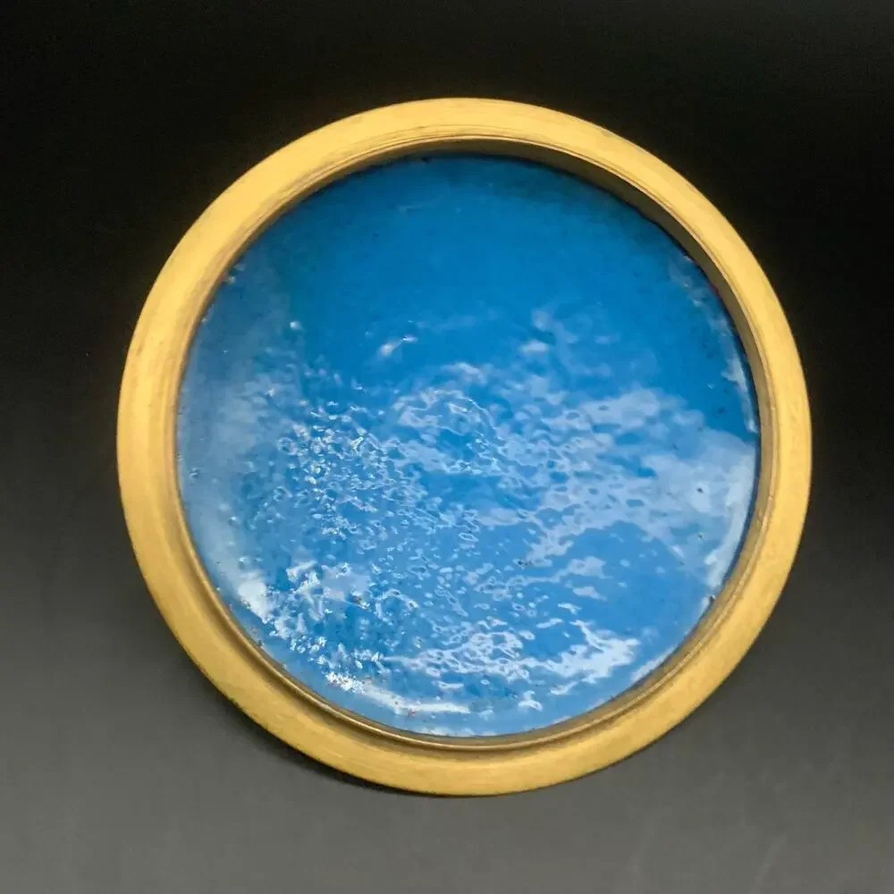 Chinese Cloisonne Bowl w/ Lid Enamel Over Brass Green Champleve Floral Leaf - Picture 11 of 16